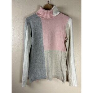 Sundance Luna Patchwork Colorblock Turtleneck Sweater Women Sz M Multicolor Silk